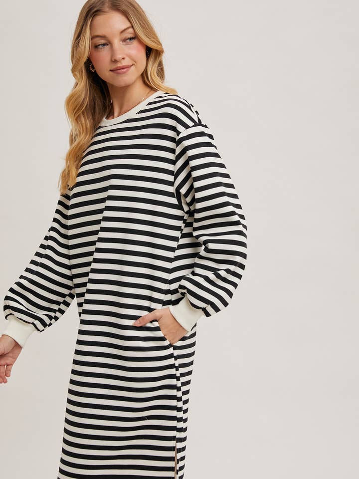 Bluivy – wholesale Klänning - Dam – RANDIG FRANSK FROTTÉ MIDIKLÄNNING4