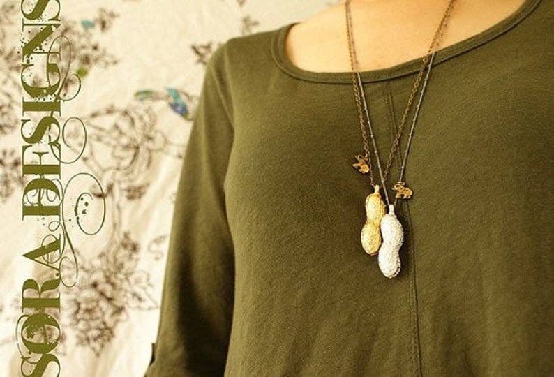 SORA DESIGNS - Wholesale Pendant/Charm Necklace - Life Size Circus Peanut Necklace- Antique Silver Version4