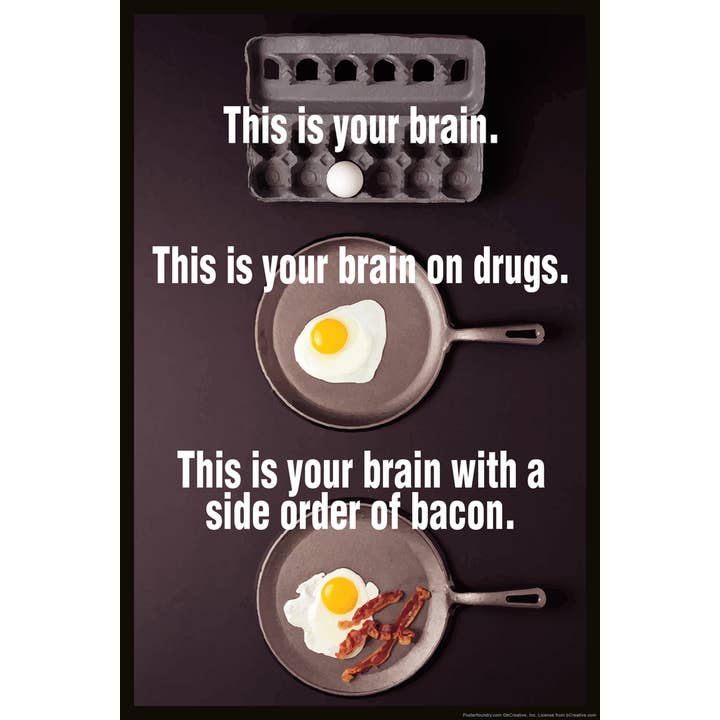 This is Your Brain On Drugs With A Side of Bacon Funny Wall Art for wholesale by Gotham Gifts