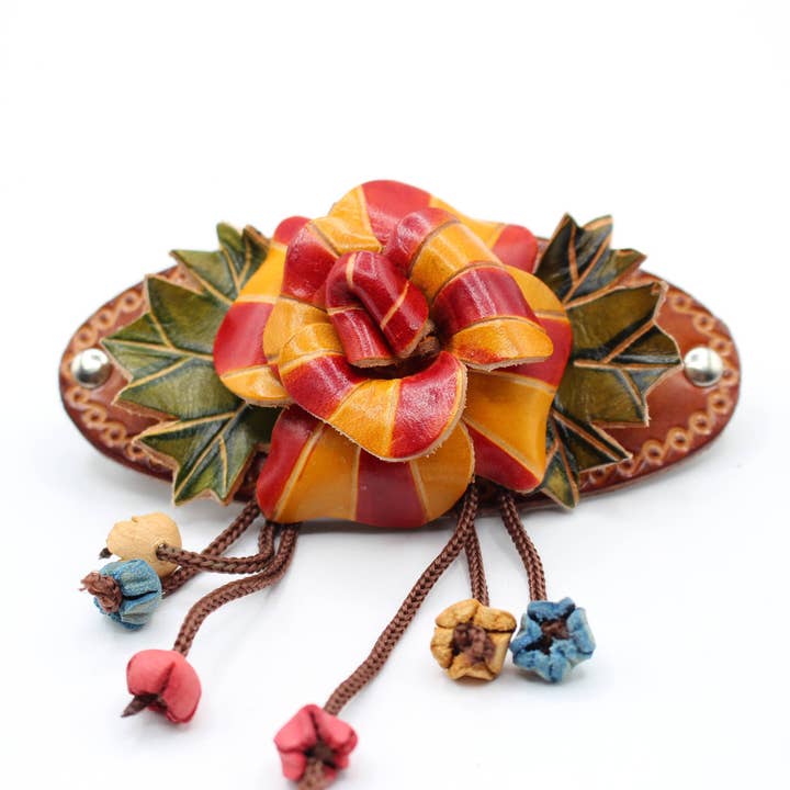 Handmade Leather Barrette floral 3D design -G620 for wholesale by Sunflower Handmade leather inc