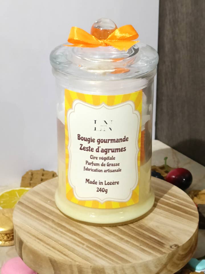 Bougie bonbonnière gourmande "zeste d'agrumes" pour la vente par LNDECO
