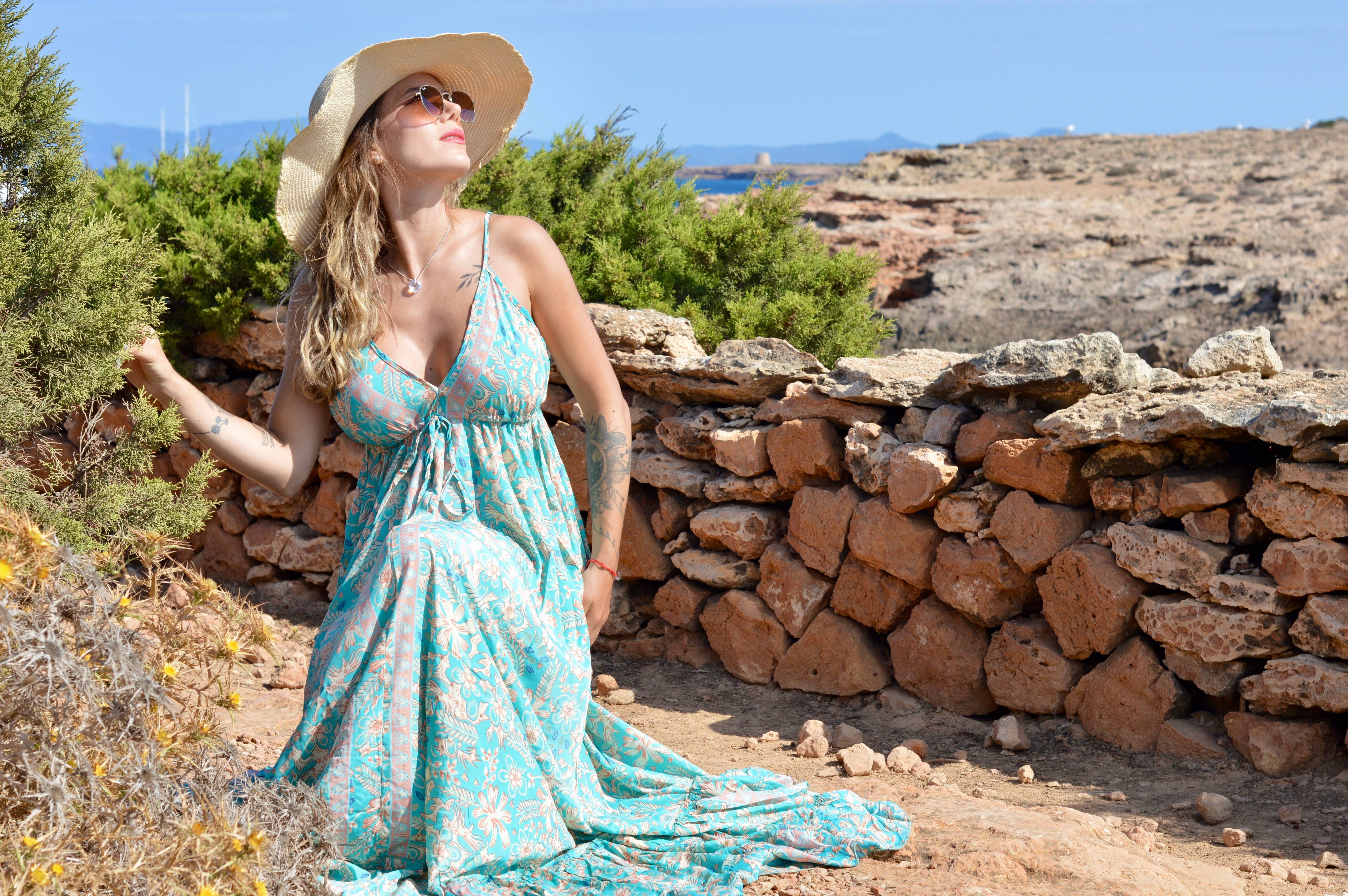 Arena Formentera - Wholesale Dress - Women's - Long dress with bolados on the back bohemian style11