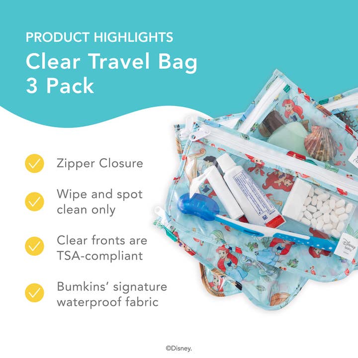 Bumkins - Wholesale Travel Set - Clear Travel Bag 3 Pack: Disney Princess Ariel2