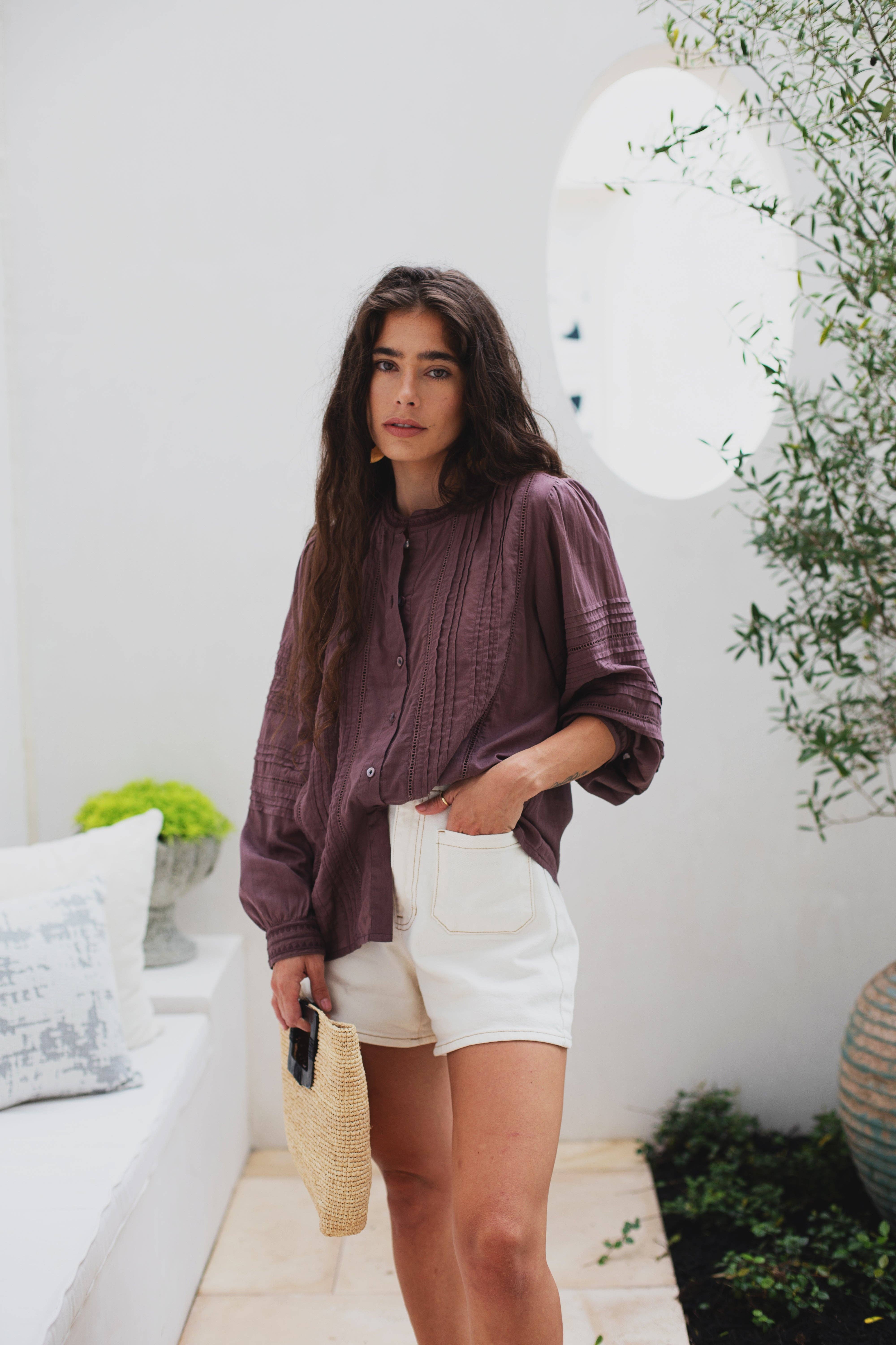 Ex Voto - Wholesale Button Down Shirt - Women's - Olivia Blouse in Plum by ExVoto2