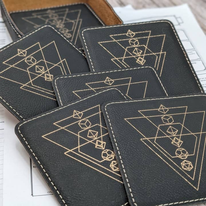 EBONWOOD - Wholesale Coasters - Arcane Geometry Coaster Set – D&D Dice Edition1