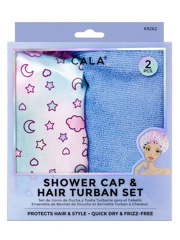 CALA 69262 Star Moon 2pc Shower Cap & Hair Turban Set - 6set for wholesale by PINEAPPLE Beauty