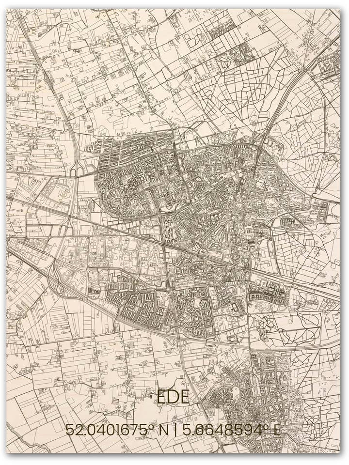 Décoration murale en bois citymap Ede pour la vente par Brandthout.