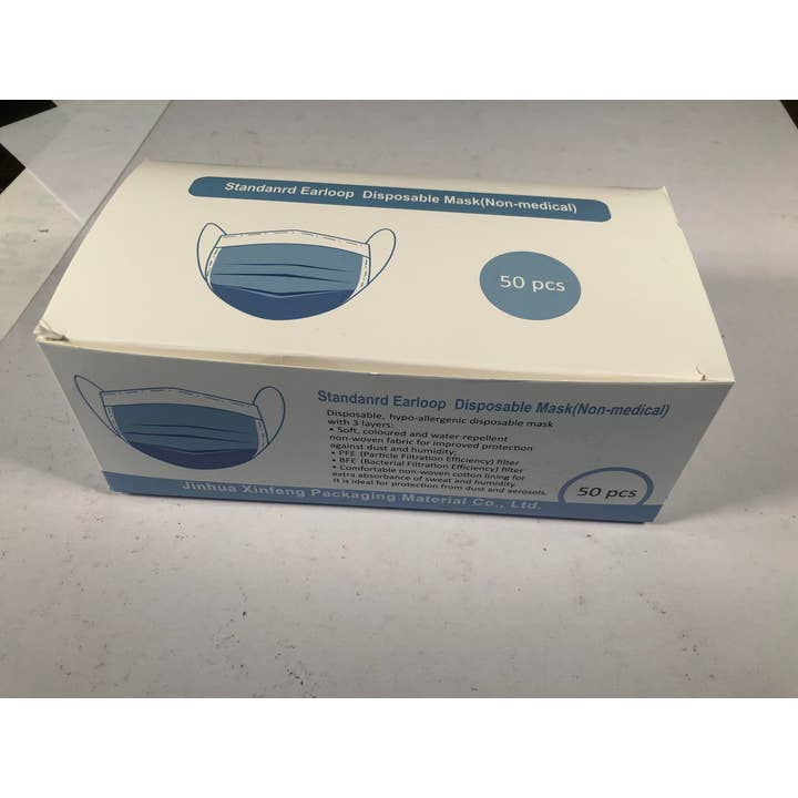 Buck Wholesale - Wholesale Protective Face Mask/Shield - 3-Ply Blue Disposable Face Masks (Pack of 50) - 5284