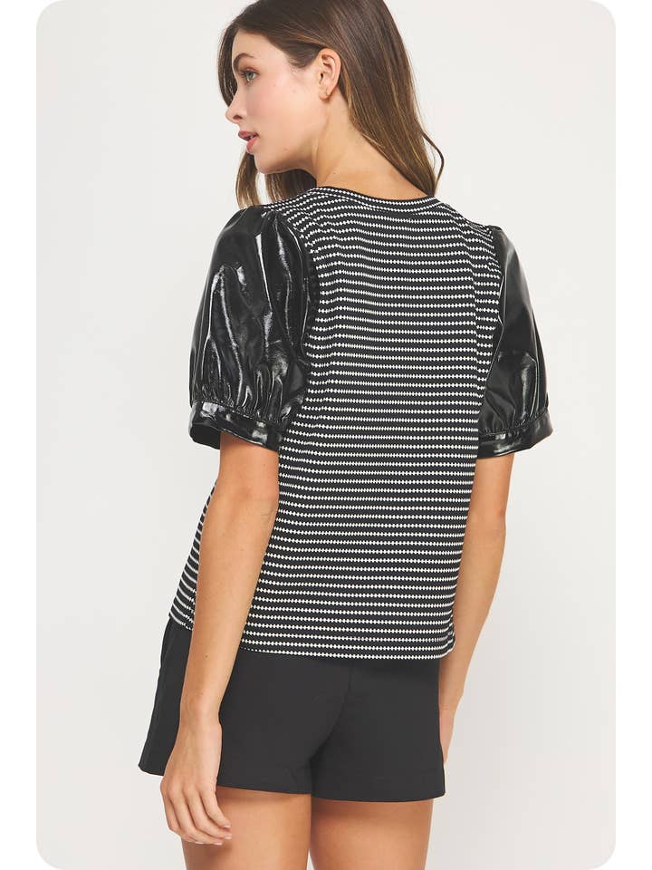 Strut & Bolt - Wholesale Blouse - Women's - Faux Leather Sleeve Texture Knit Tee Top16