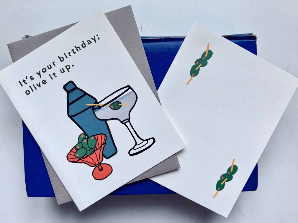 HEI LO CARDS - Wholesale Birthday Card - "Olive It Up" Martini Birthday Card3