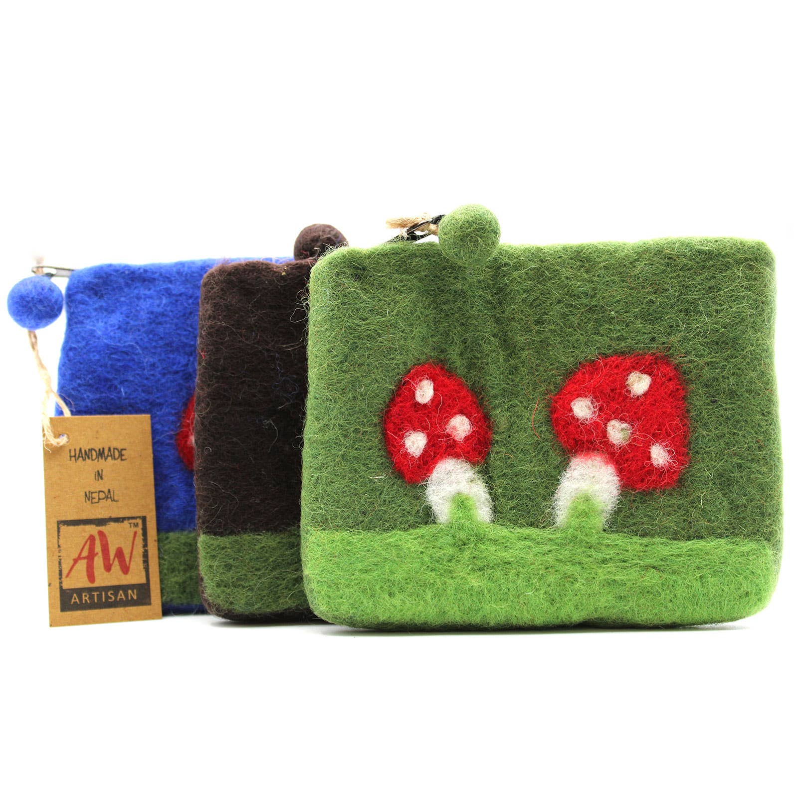AWGifts Europe - Wholesale Pouch - Women's - Natural Felt Zipper Pouch (asst) - Mystic Mushrooms1