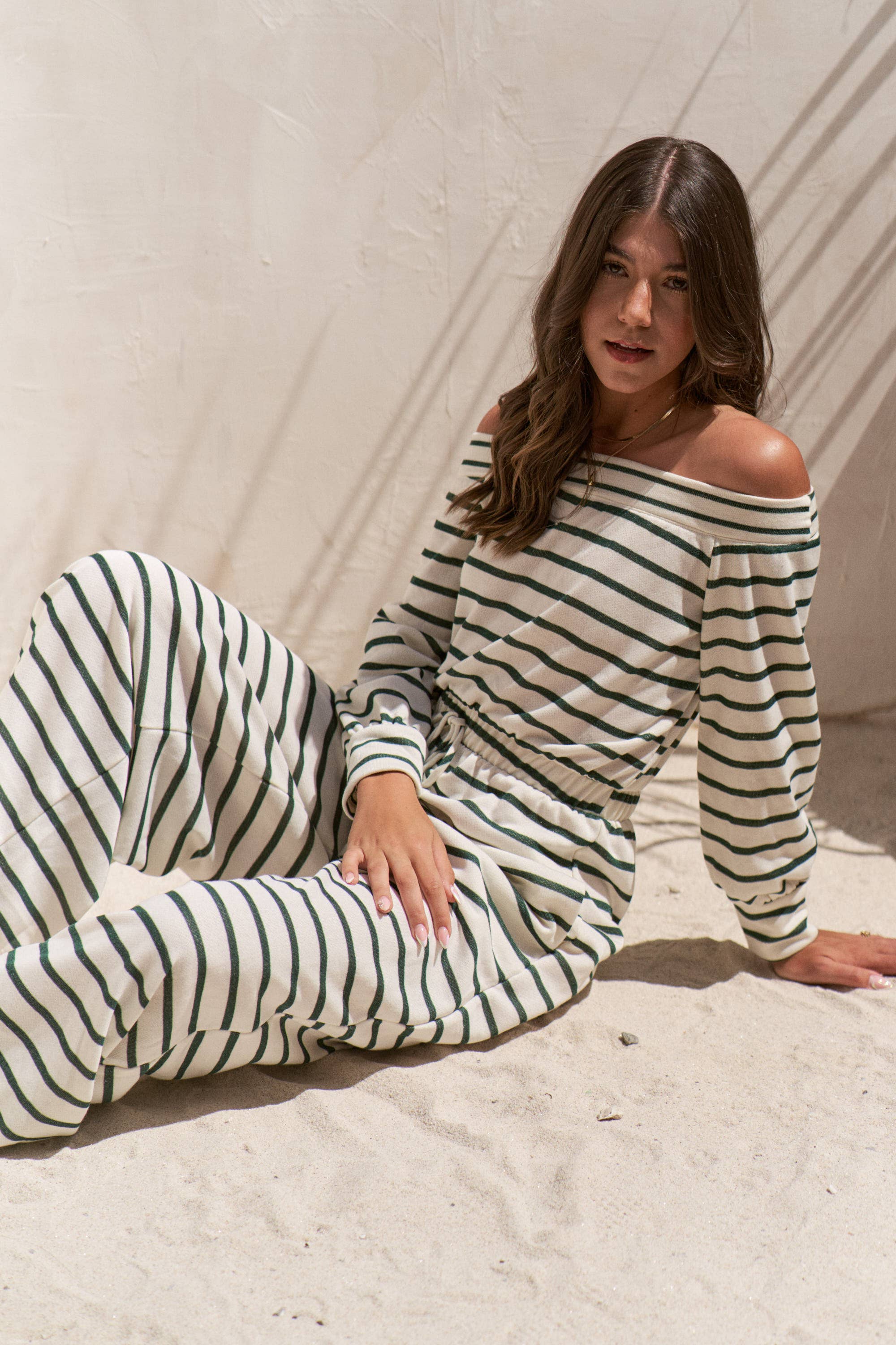 JADE BY JANE - Wholesale Jumpsuit - Women's - PLUS SIZE OFF-SHOULDER STRIPED TERRY JUMPSUIT5