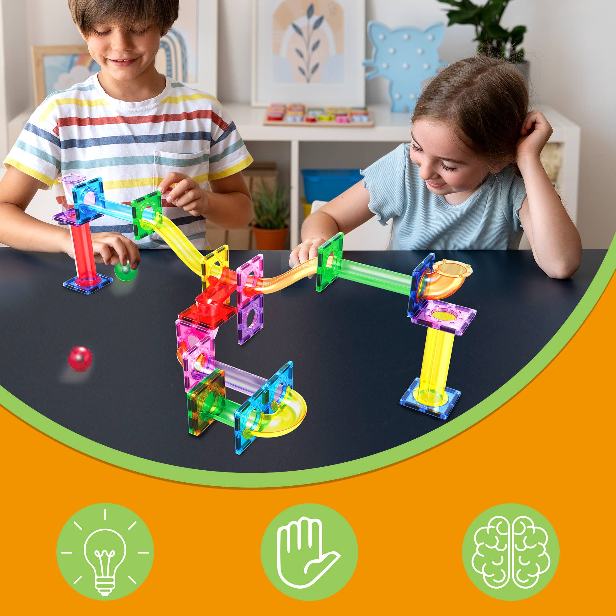 PicassoTiles - Wholesale Building Set - Kids - PicassoTiles 40pc Magnetic Marble Run Building Set3