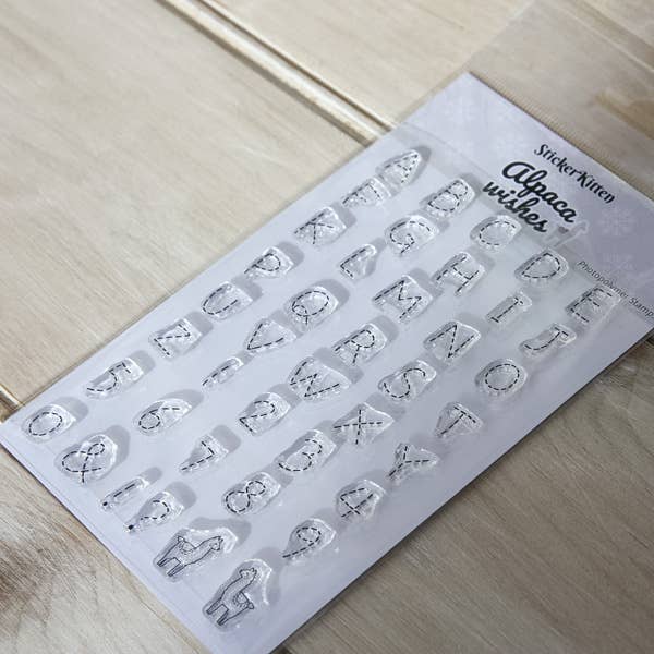 StickerKitten - Wholesale Rubber/Decorative Stamp - Alpaca Wishes Photopolymer Stamps (Stitched Alphabet)2
