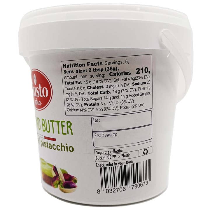 Wholesale Italian Food - Wholesale Nut Butter - Gusto Etna, 6.6 lb (3 kg) Sweet Pistachio Butter Cream tub