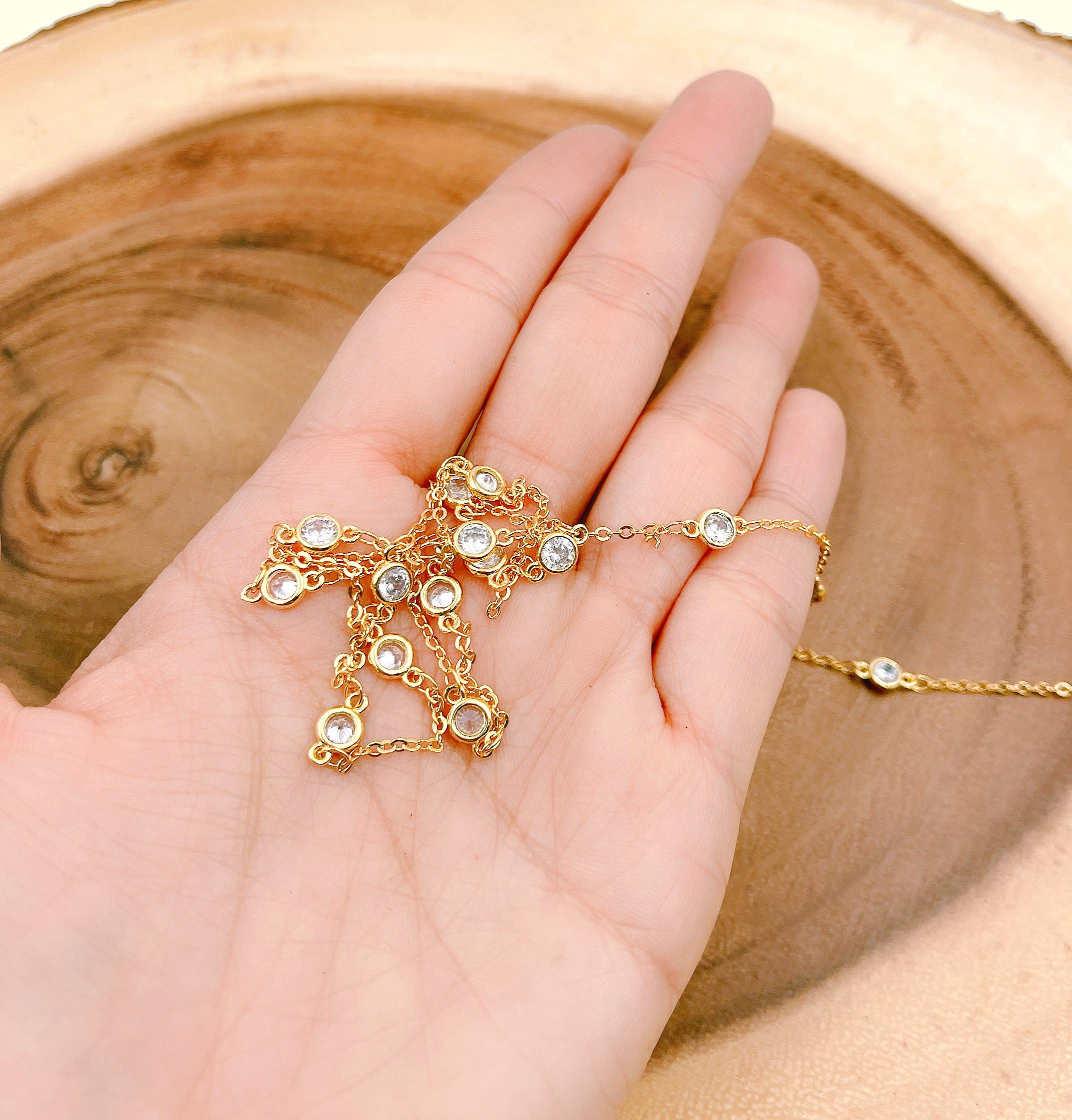 findings4uGem - Vendita all'ingrosso Collane a catena e maglie - Collana a catena con maglia a piede con diamante rotondo CZ trasparente, CH0033