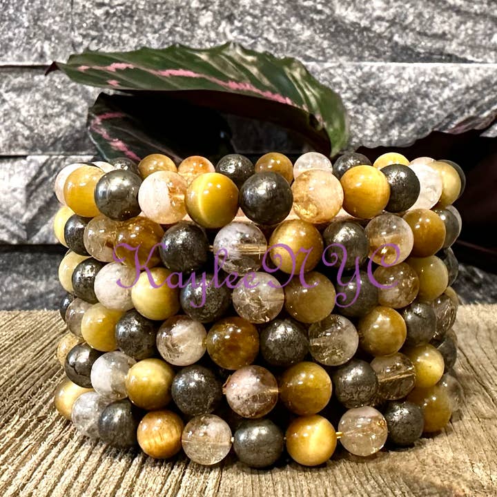 Pulsera elástica de cristal de 8 mm para el chakra del plexo solar de 7,5". para venta al por mayor de KayleeNYC