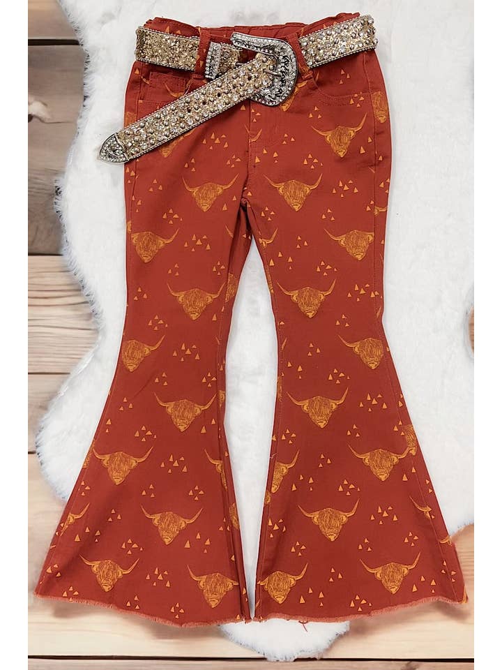 Kids Charm Online - Wholesale Pants - Kids - HIGHLAND COW PRINTED BOOTCUT PANTS. PNG15113007-SOL4