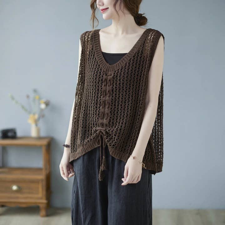 Hope & Sunshine - Wholesale Outerwear Vest - Women's - Crochet Drawstring Vest4