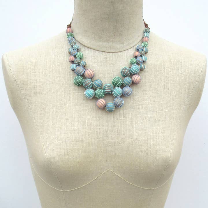 Katie and Company - Wholesale Beaded/Pearl Necklace - Camille pastel wood bead metal free necklace