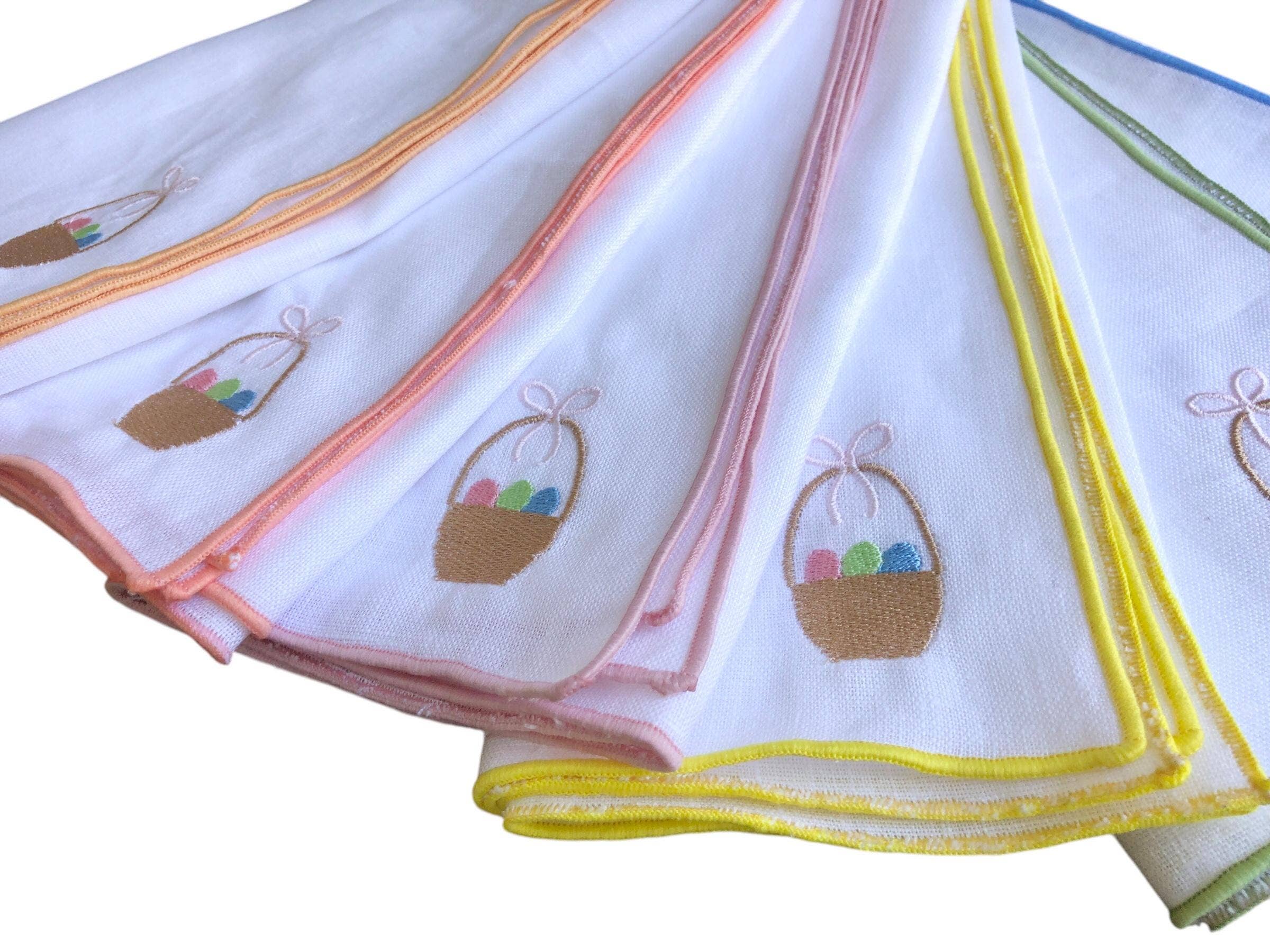 Belle Linen – wholesale Dinner & cloth napkin – Set of 4/6 Embroidered Easter Eggs Basket Linen Napkins8