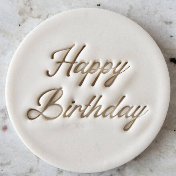 Happy Birthday Swirly Cookie Biscuit Stamp Clay for wholesale by Cut Bake Stamp