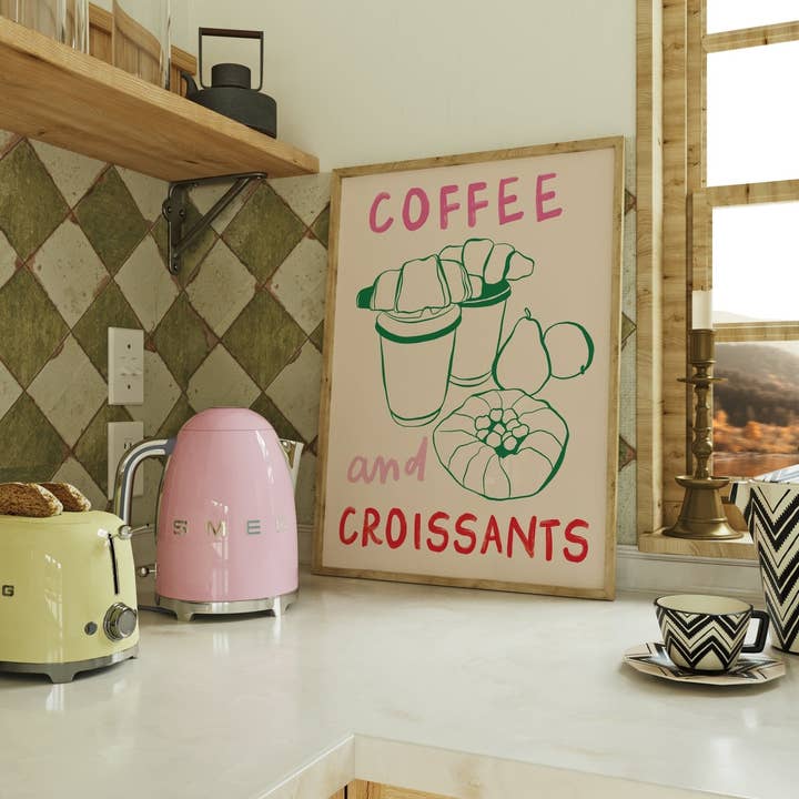 Moonshine Prints – wholesale Art print – Coffee & Croissants Kitchen Print1