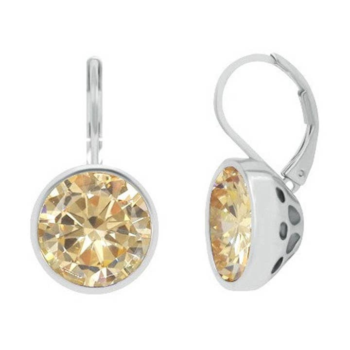 Bonita Bella Round Golden Champaigne Cubic Zirconia CZ White Gold Drop/Dangle Earrings Wedding-Gift-Jewelry for wholesale by TiaraBleu