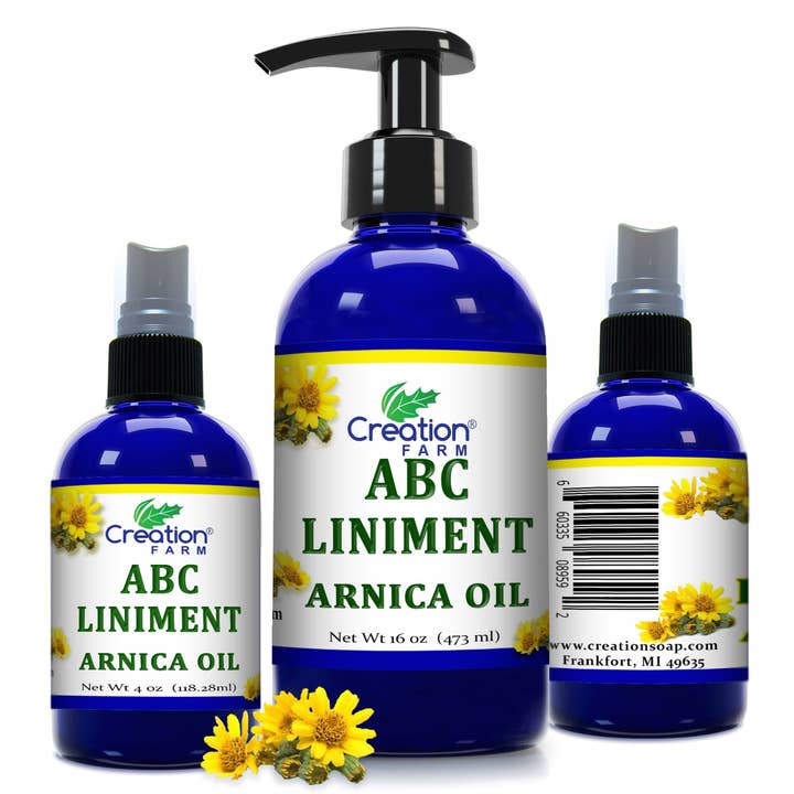 Creation Farm Inc - Wholesale Healing Salve/Balm/Cream - Arnica Liniment - 8 oz - Arnica Infusion and Essential Oil Blend - Relieving Body Massage Oil