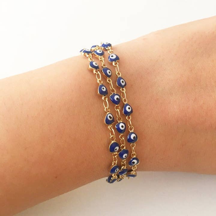 Evileyefavor - Wholesale Beaded Bracelet - Blue Evil Eye Bracelet, Minimalist Gold Chain Bracelet, Blue Evil Eye Bead