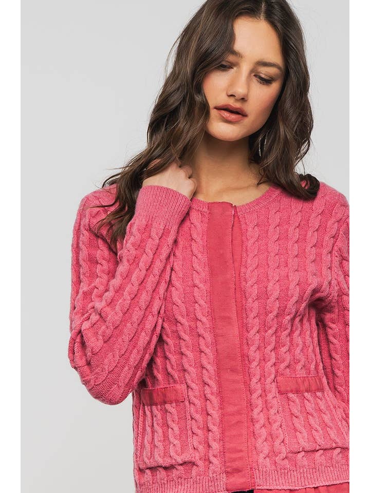 Urban Daizy - Wholesale Cardigan - Women's - Cable Knit Snap Front Ribbed Trim Long Sleeve Sweater17