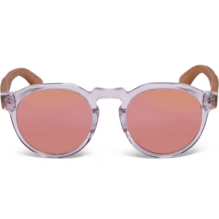 GOWOOD - Venta al por mayor Gafas de sol - Mujer - Gafas de sol Bamboo Panto con montura transparente, lentes rosas espejadas
