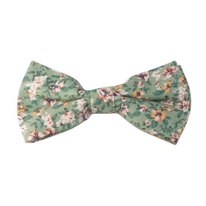 Isa Green, Cream and Yellow Floral Cotton Bow Tie for wholesale by Dickie Bow