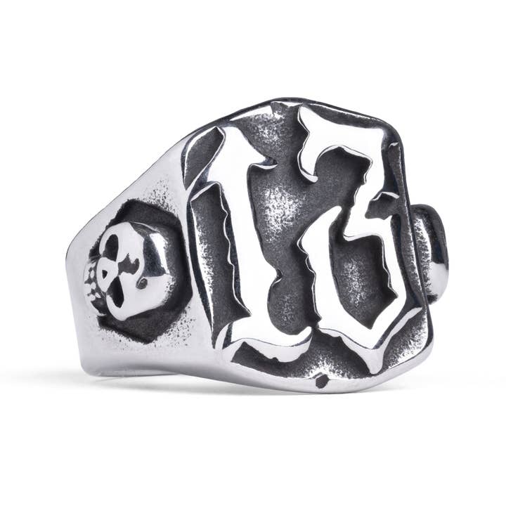Custom Plugs - Wholesale Signet Ring - Silver Unlucky 13 Gothic Ring