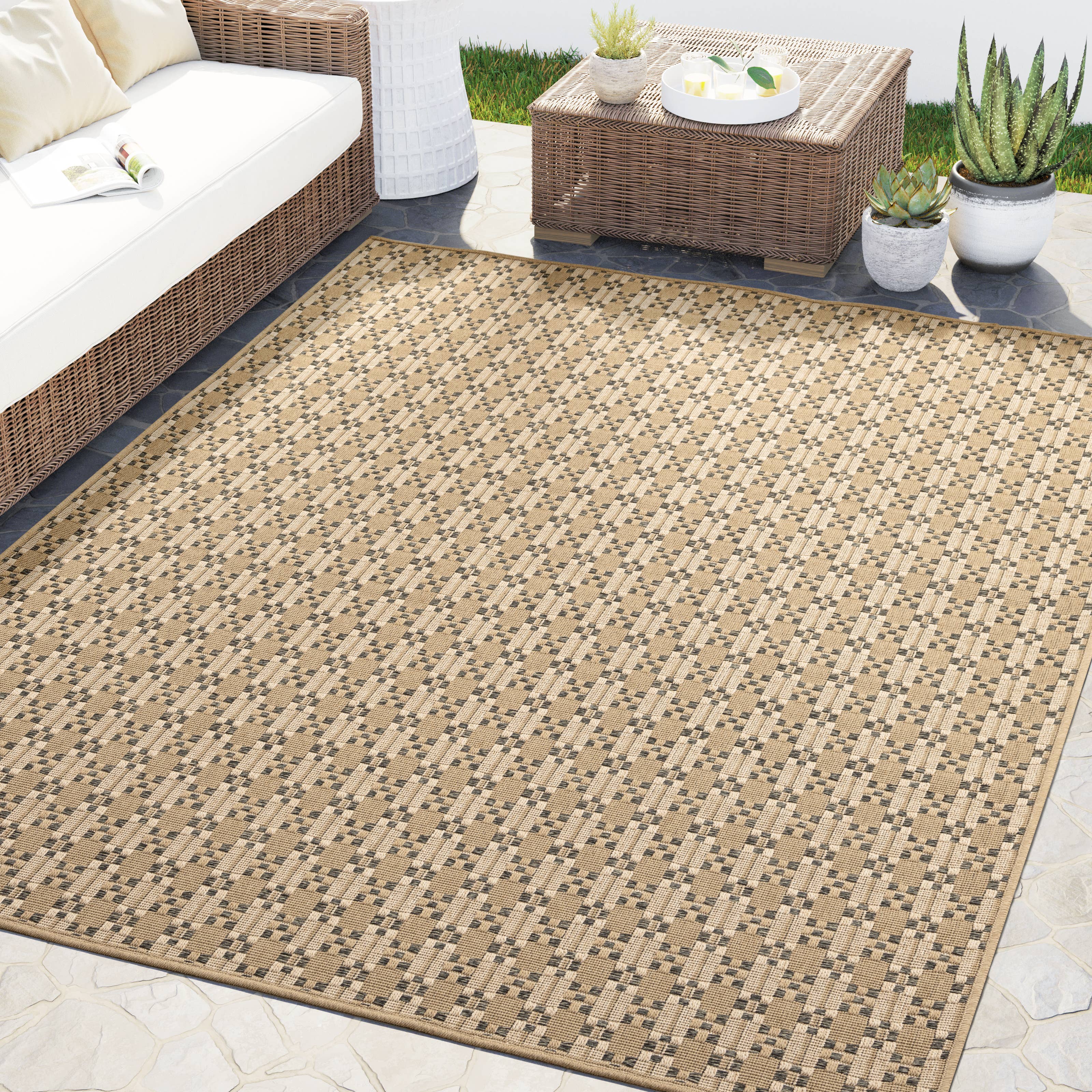 Abani Rugs - Wholesale Area Rug - Abani Rugs Patio Outdoor Cream Beige Seamless Rug1