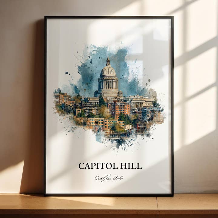 Capitol Hill Art, Seattle WA Print, Seattle WA Watercolor, Capitol Hill Gift, Seattle Travel Print, Seattle Poster, Housewarming Gift for wholesale by Premium Travel Art