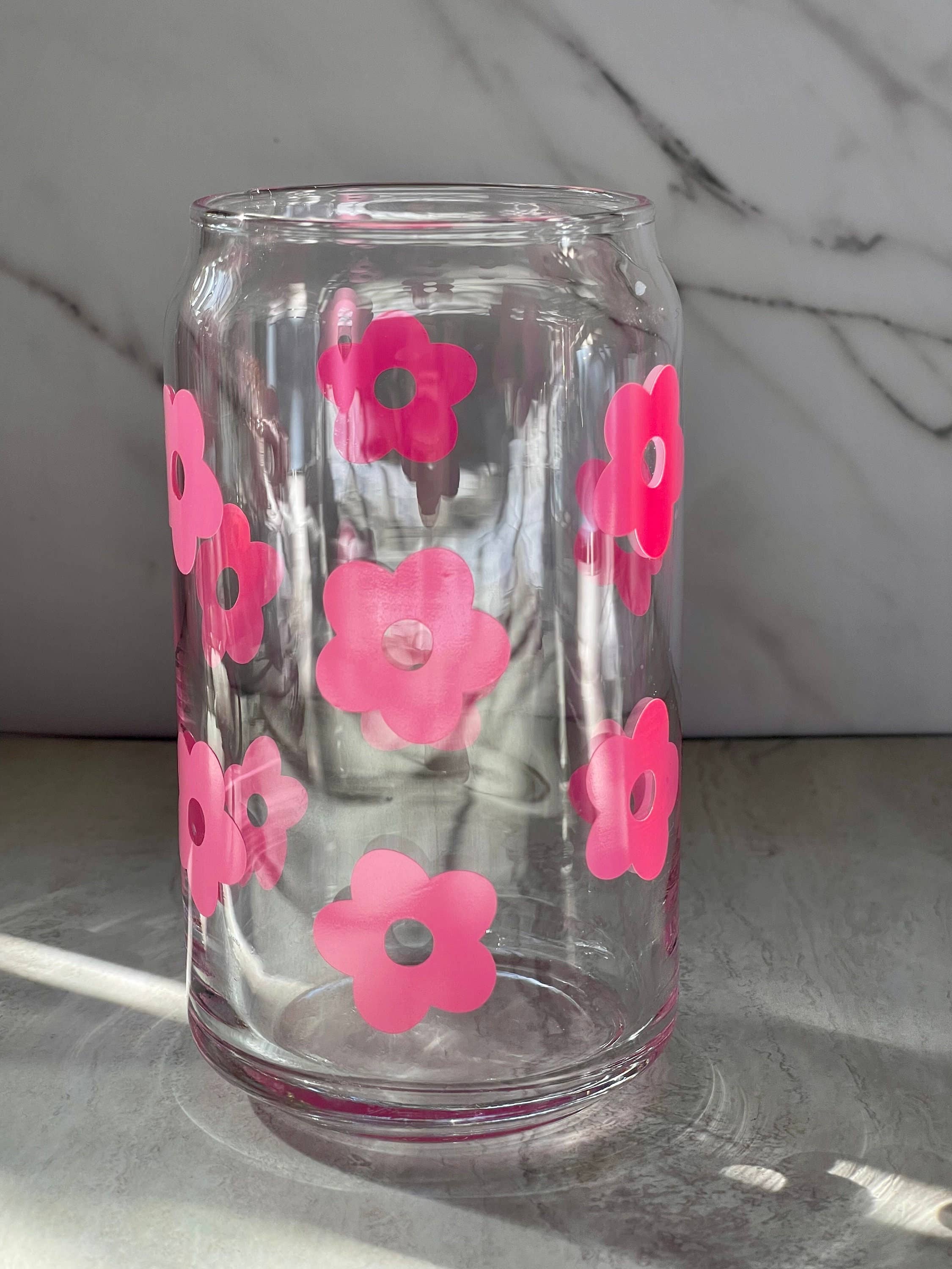 Designs & Crafts By Mo - Wholesale Drinking Glass/Cup - Retro Flower Coffee Glass Can, 16oz, Iced Coffee Beer Glass Can, Aesthetic TikTok Trendy, Free Shipping, Customizable Cup, Co-Worker Gift4