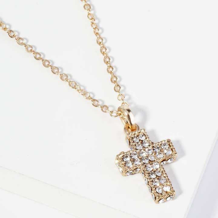 Wild Honey - Wholesale Pendant/Charm Necklace - Crystal Pave Cross Pendant Necklace0