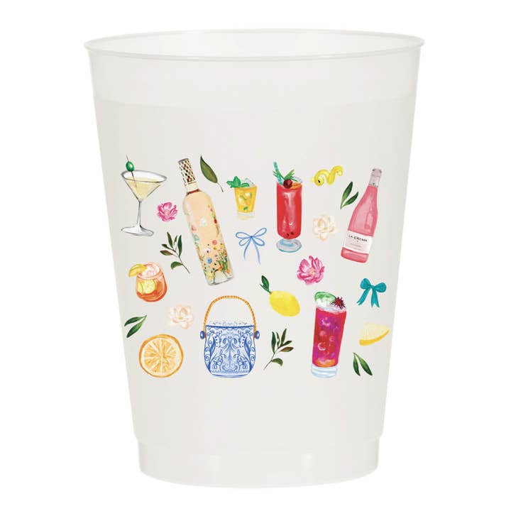 Sip Hip Hooray - Wholesale Disposable Cup - Summer Cocktail Collage Frosted Cups- Summer
