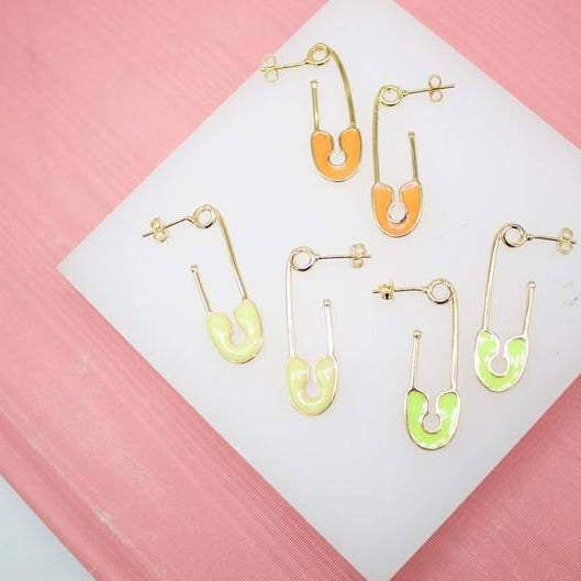 MIA Jewelry - Vendita all'ingrosso Orecchini pendenti - Orecchini a bottone con spilla da balia in smalto multicolore riempito in oro3