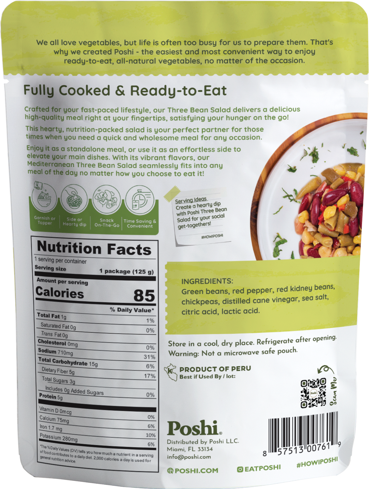 POSHI – wholesale Pickled vegetables – Poshi - Mediterranean Three Bean Salad 4.4oz1