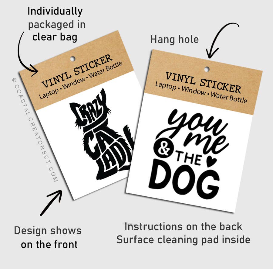 Coastal Creators of Connecticut - Wholesale Sticker - Yin Yang Dog & Cat Vinyl Sticker (Black, Packaged)1