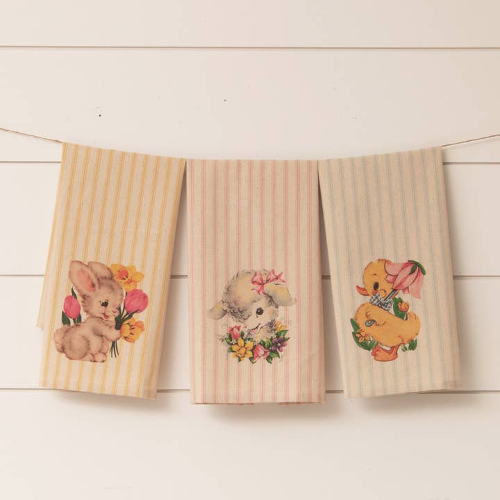 Tea Towels - Vintage Spring Animals (Pk/03 Ast) for wholesale by Audrey's Home & Gift
