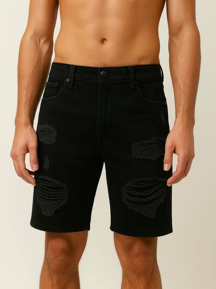 Calções de Ganga Pretos Rasgados para Homem - Modern Jean por atacado de Zovater Incorporation