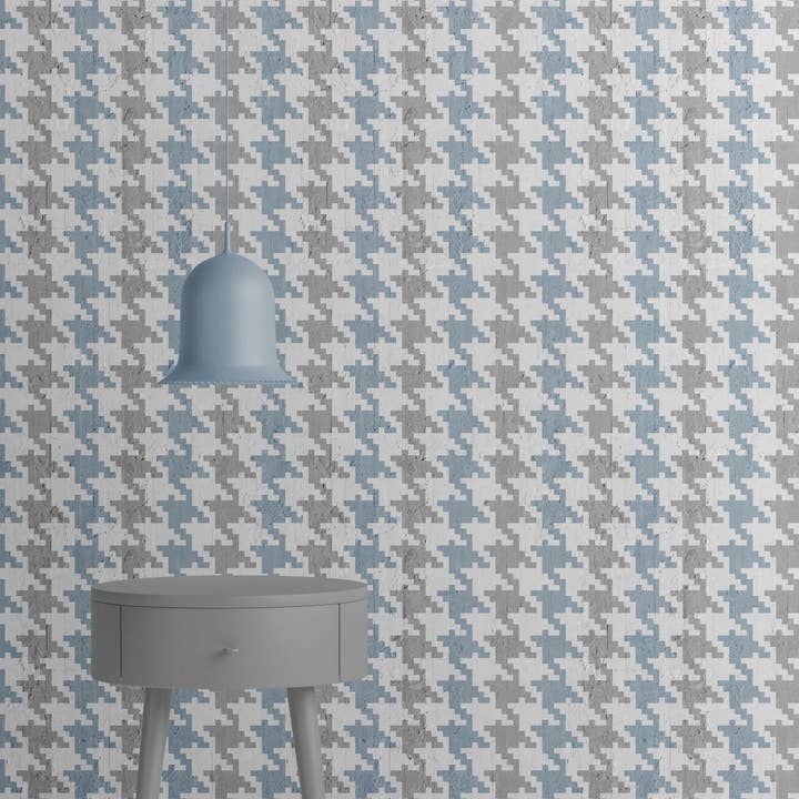 Mineheart - Vendita all'ingrosso Carta da parati - Carta da parati Pied De Poule blu e grigio