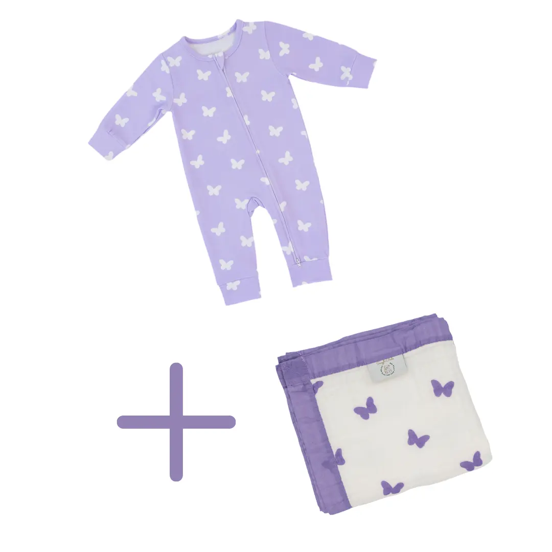 Snuggle Buds - Wholesale Clothing Set - Baby - Newborn Bundle: Lilac Flutter Blanket + Zipped Onesie (Newborn Set)3