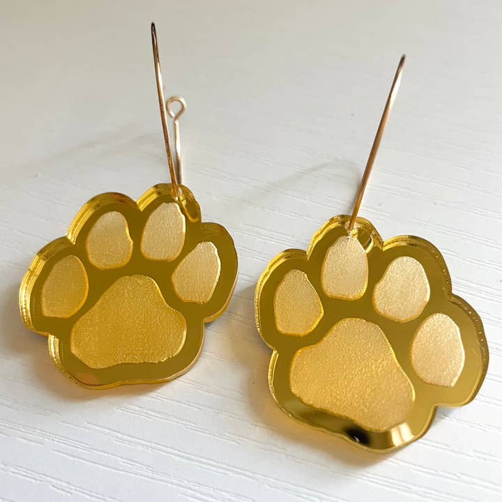 Louie Love - Wholesale Hoop Earrings - Gold Engraved Football Sports Paw Hoop Earrings