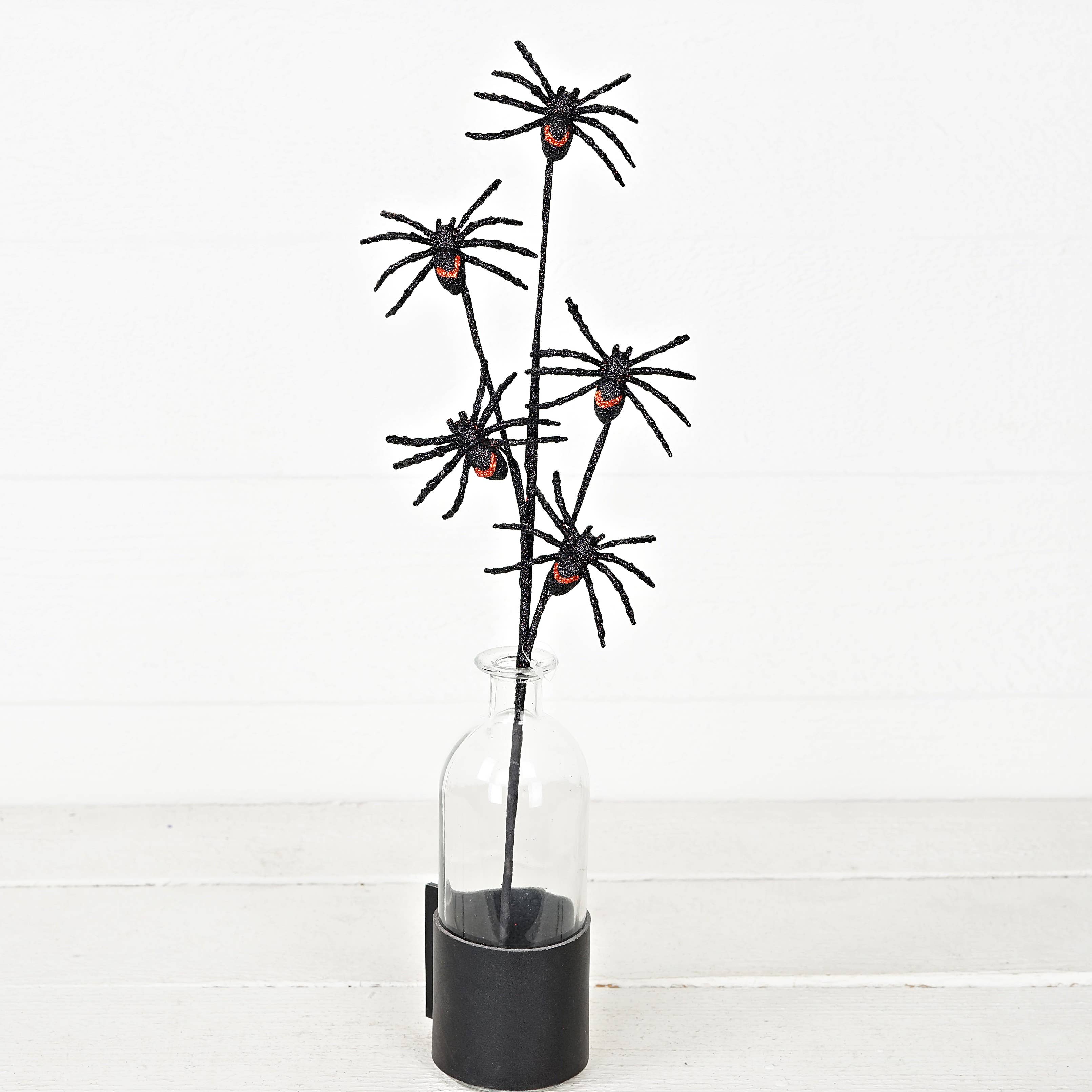 Impressive Enterprises, Inc. - Wholesale Artificial Flowers - 31905-18in Spray-Glittered mini Black SpidersX52