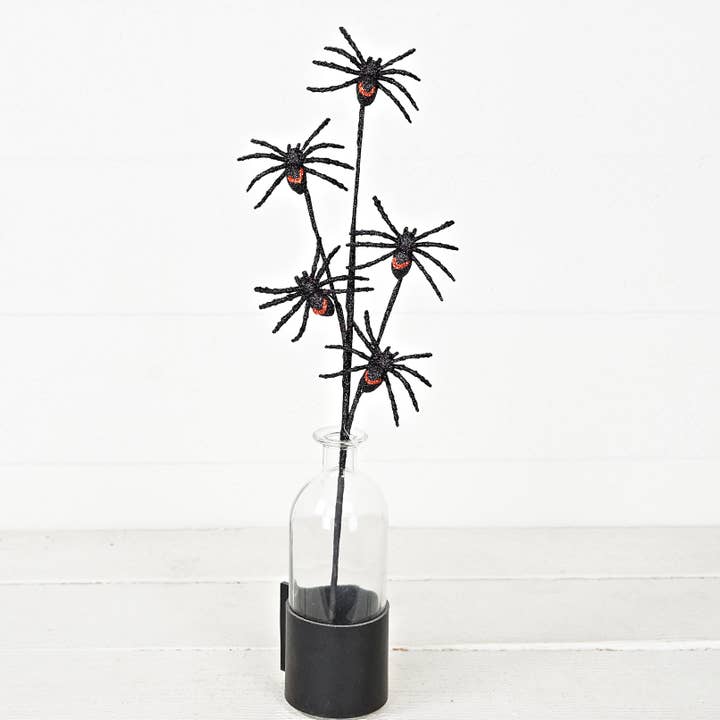Impressive Enterprises, Inc. - Wholesale Artificial Flowers - 31905-18in Spray-Glittered mini Black SpidersX52