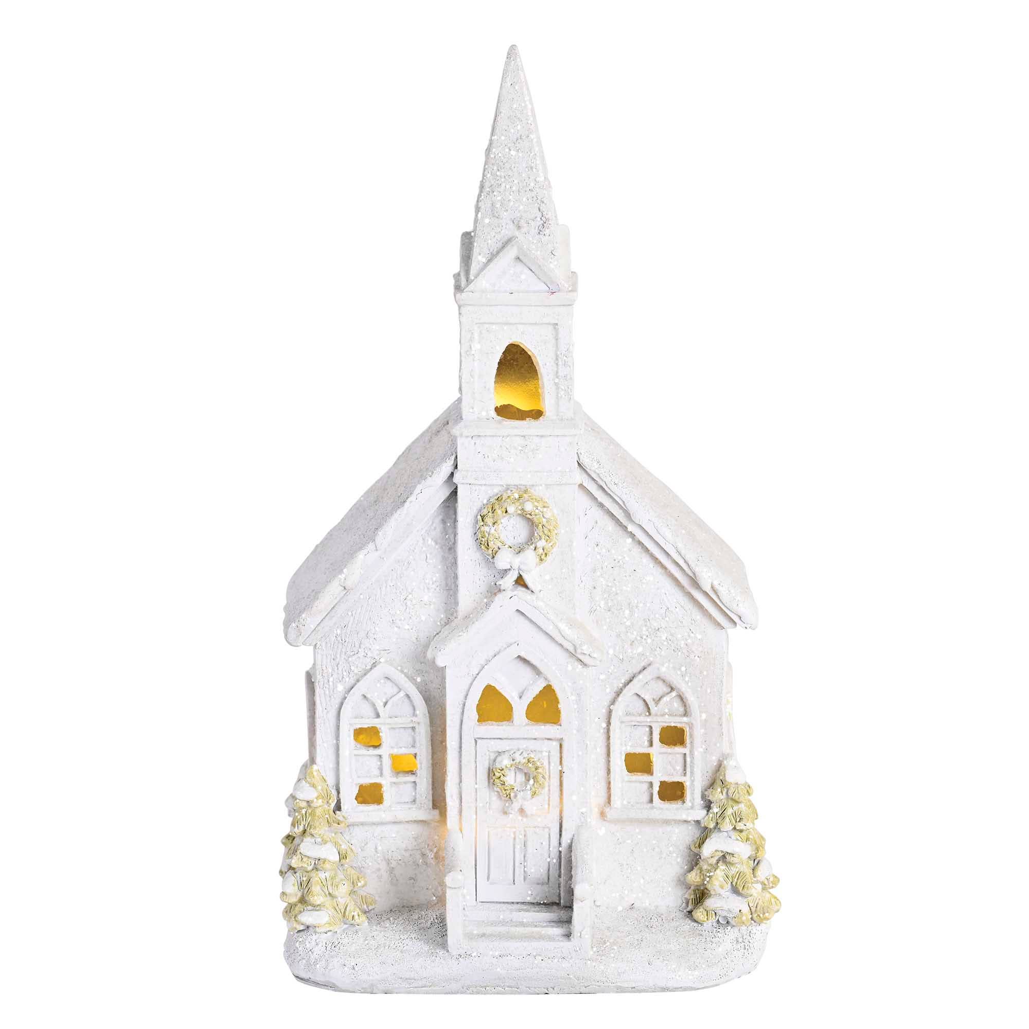 Dicksons - Wholesale Christmas Decoration - Lighted Figurine Church Snow Wreath 9.5H2